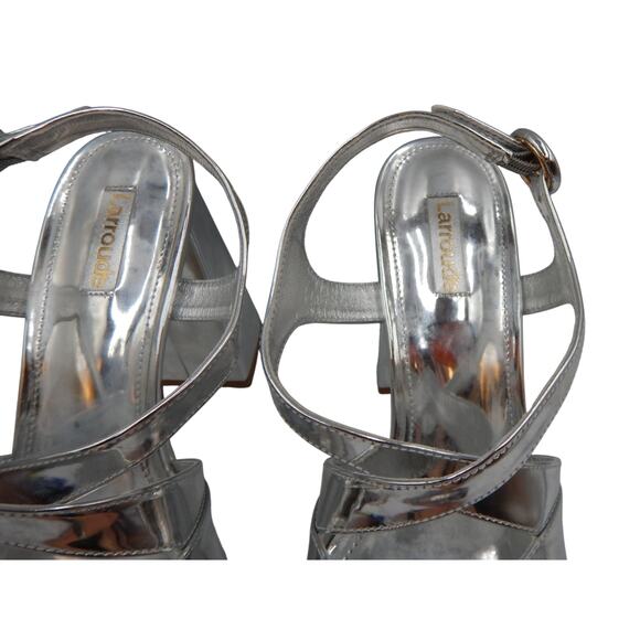 Larroude Bee Strappy Block Heels Platform Sandals Silver Size 8.5 - Picture 3 of 11